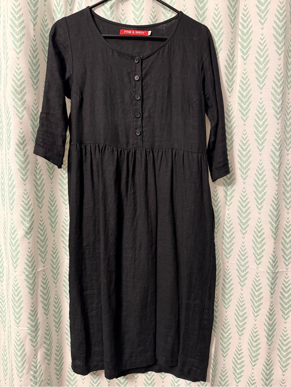 Black Button-Front Linen Midi Dress No.12